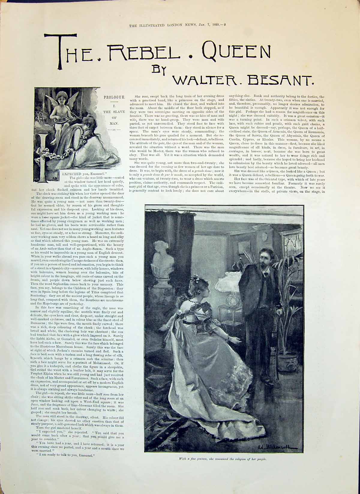 Old 1893 Story Illustration Rebel Queen Walter Besant Lady Man Romanc Victorian