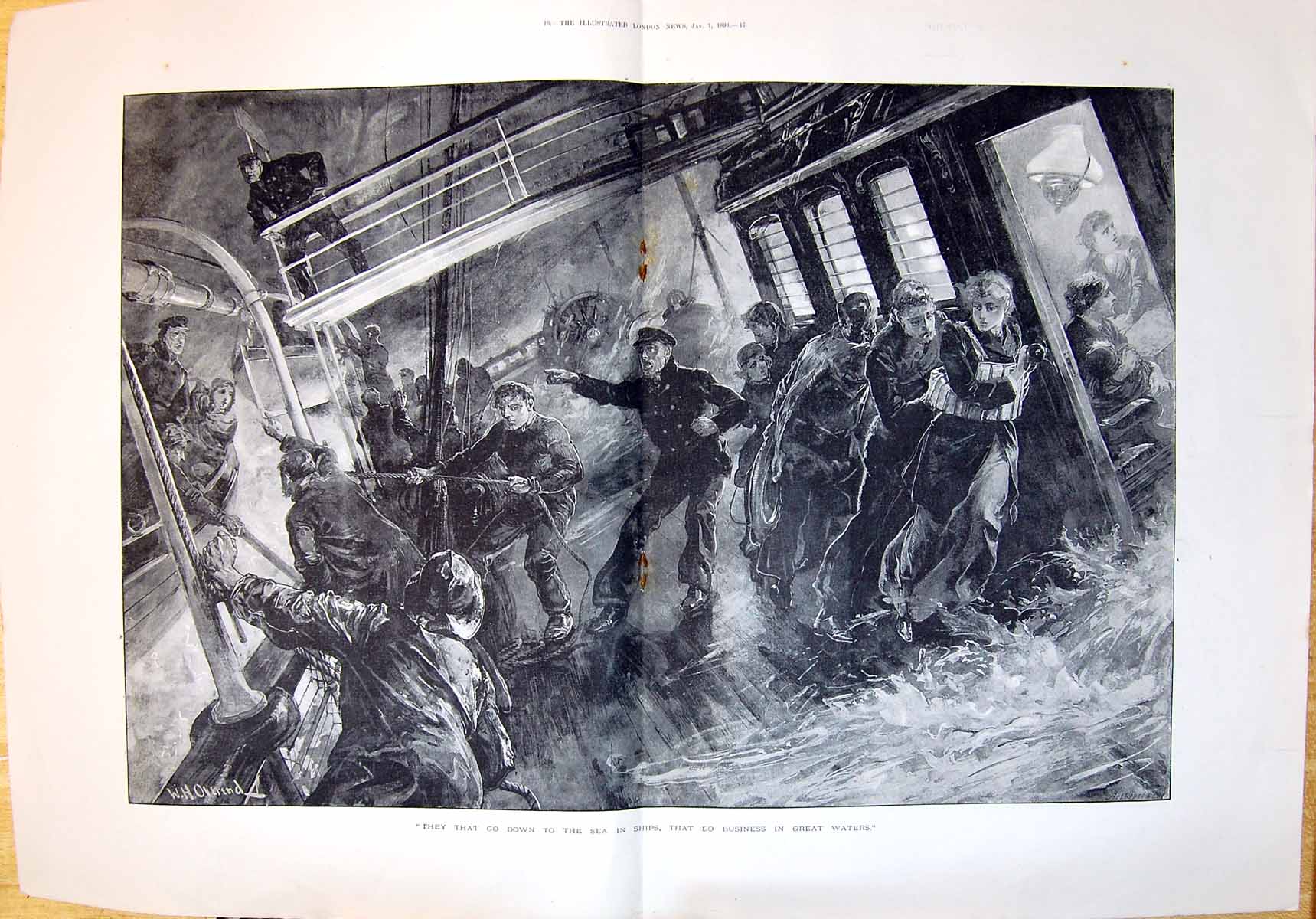 Old 1893 Passenge Ship Wreck Life-Boat Stormy Sea Scene Overend Fine 0 Victorian