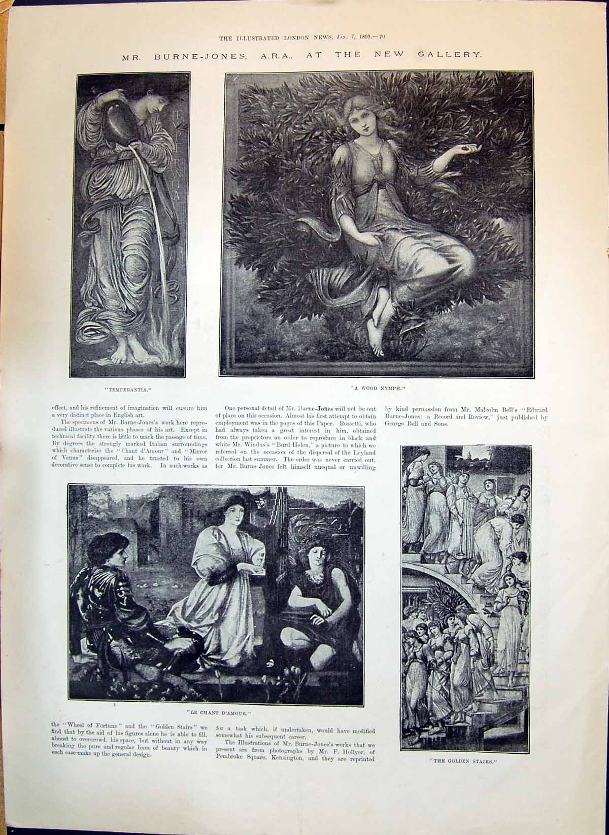Old Print 1893 Art Gallery Wood Nymph Temperantia Gen Stairs Beguiling M 19th