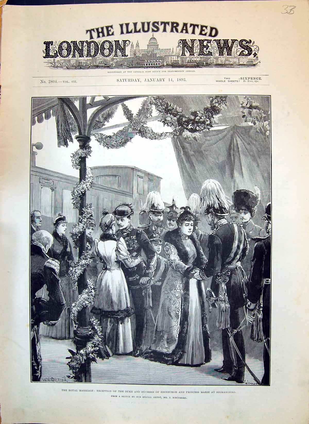 Old 1893 Royal Wedding Reception Duke Duchess Edinburgh Princess Mari Victorian
