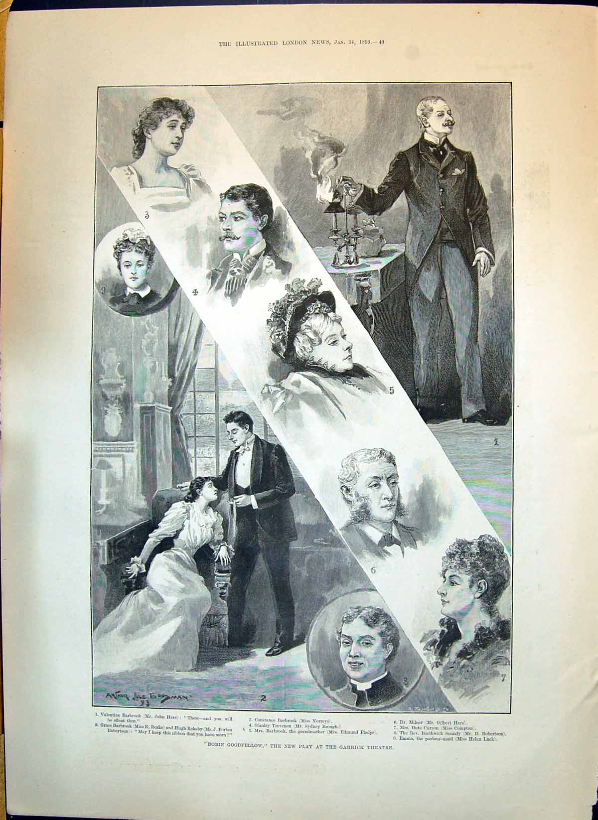 Old 1893 Robin Goodfellow Garrick Theatre Norreys Hare Compton Prince Victorian