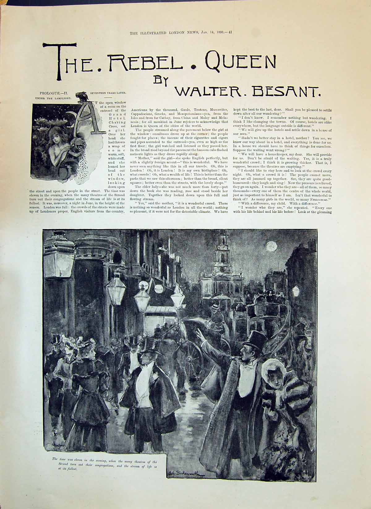 Old 1893 Story Illustration Rebel Queen Walter Besant Scene Strand Lo Victorian