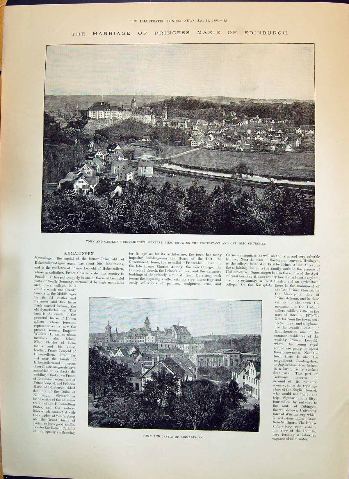 Old 1893 Castle Sigmaringen Catholic Church Marie Wedding Presents Du Victorian