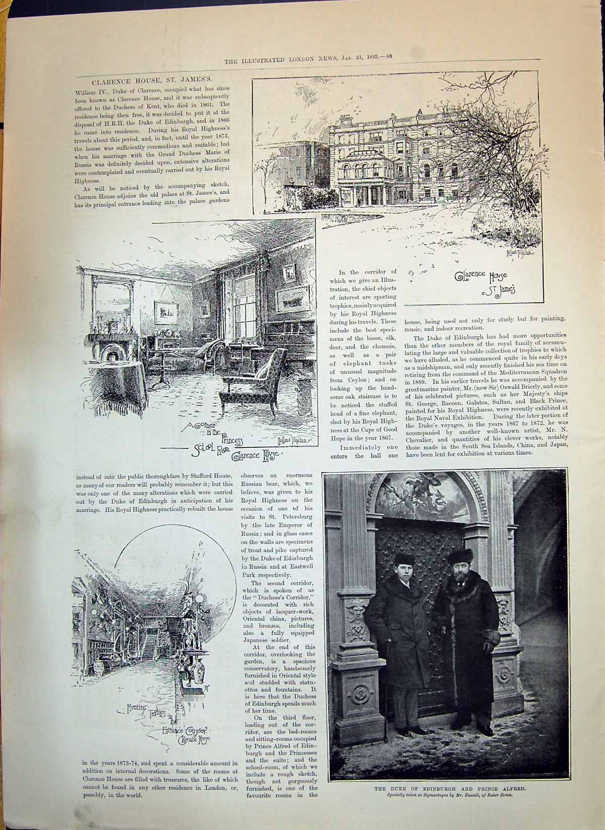 Old 1893 Duke Edinburgh Prince Alfred Clarence House St. James'S Ferd Victorian