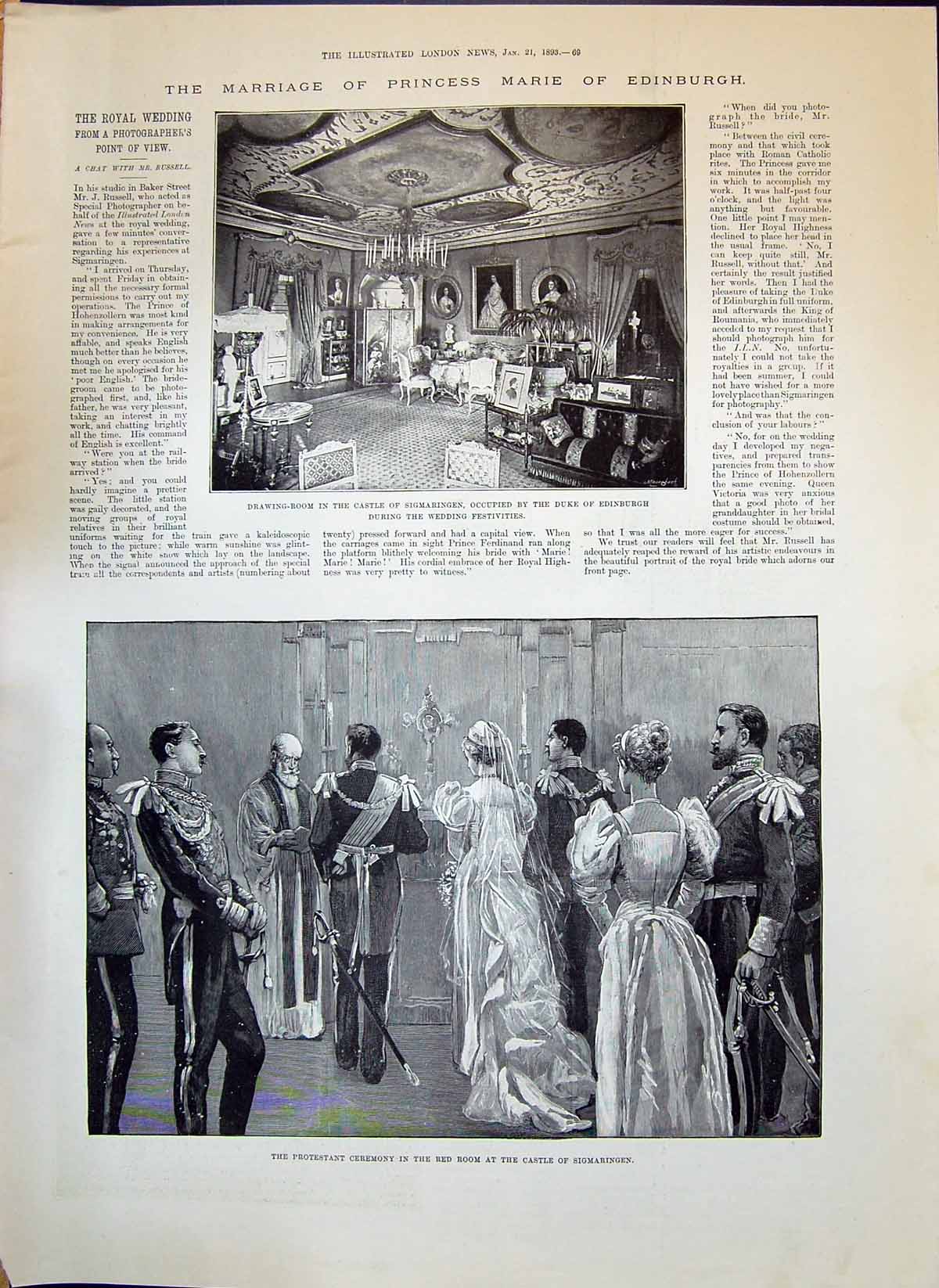 Old 1893 Castle Sigmaringen Duke Edinburgh Wedding Princess Marie Lon Victorian