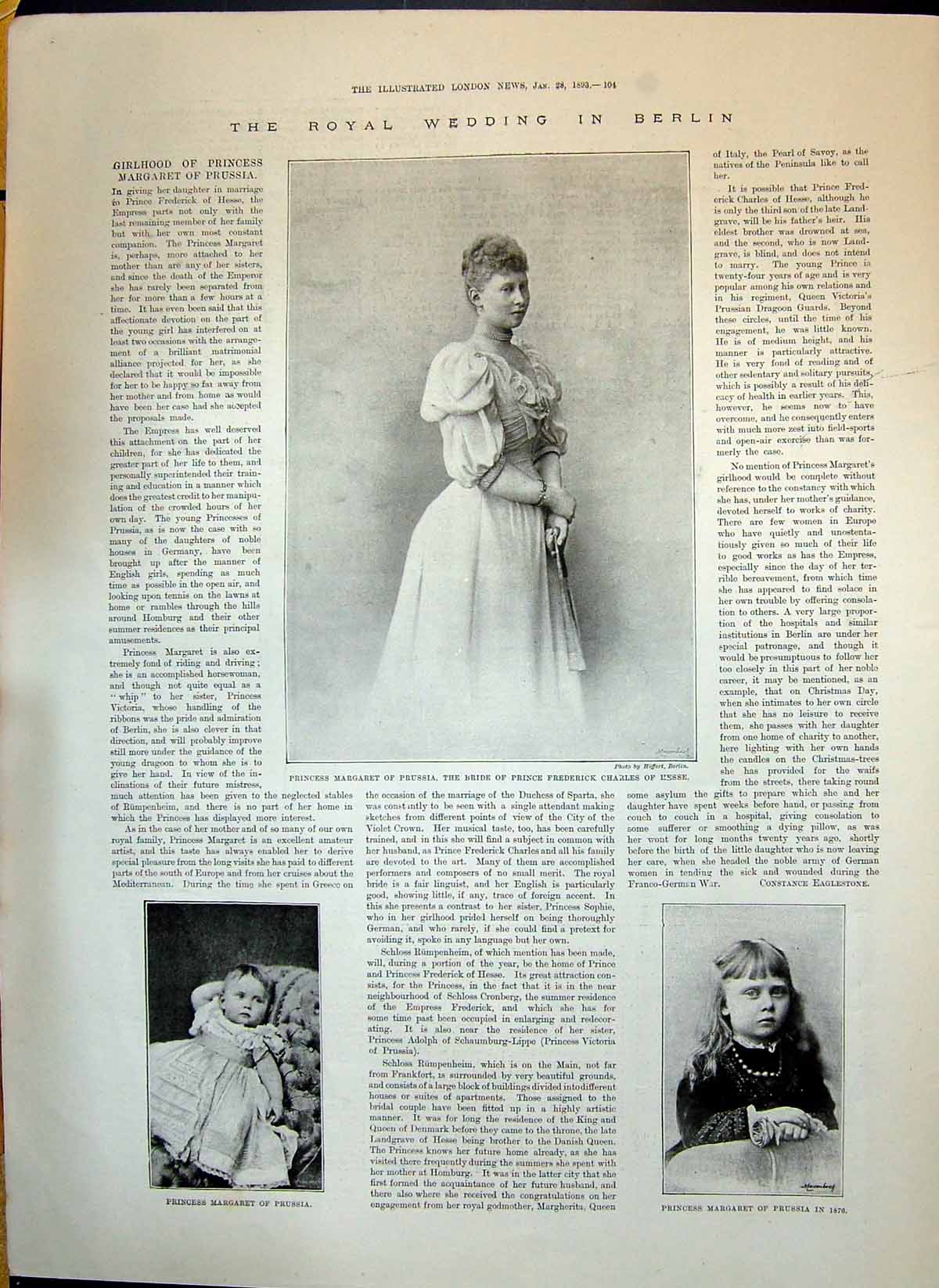 Old 1893 Royal Wedding Berlin Princess Margaret Prussia Frederick Cha Victorian