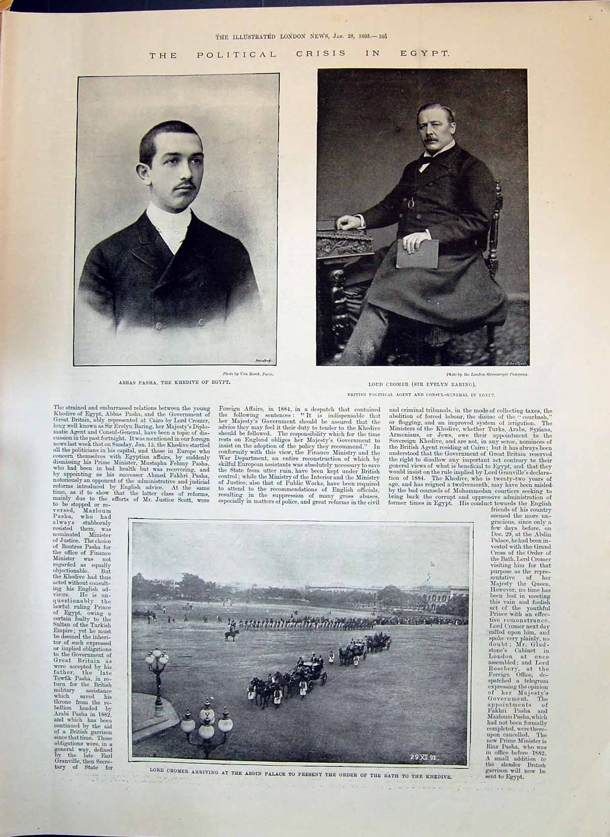 Old 1893 Egypt Abbas Pasha Khedive Egypt Lord Cromer Evelyn Baring Ha Victorian