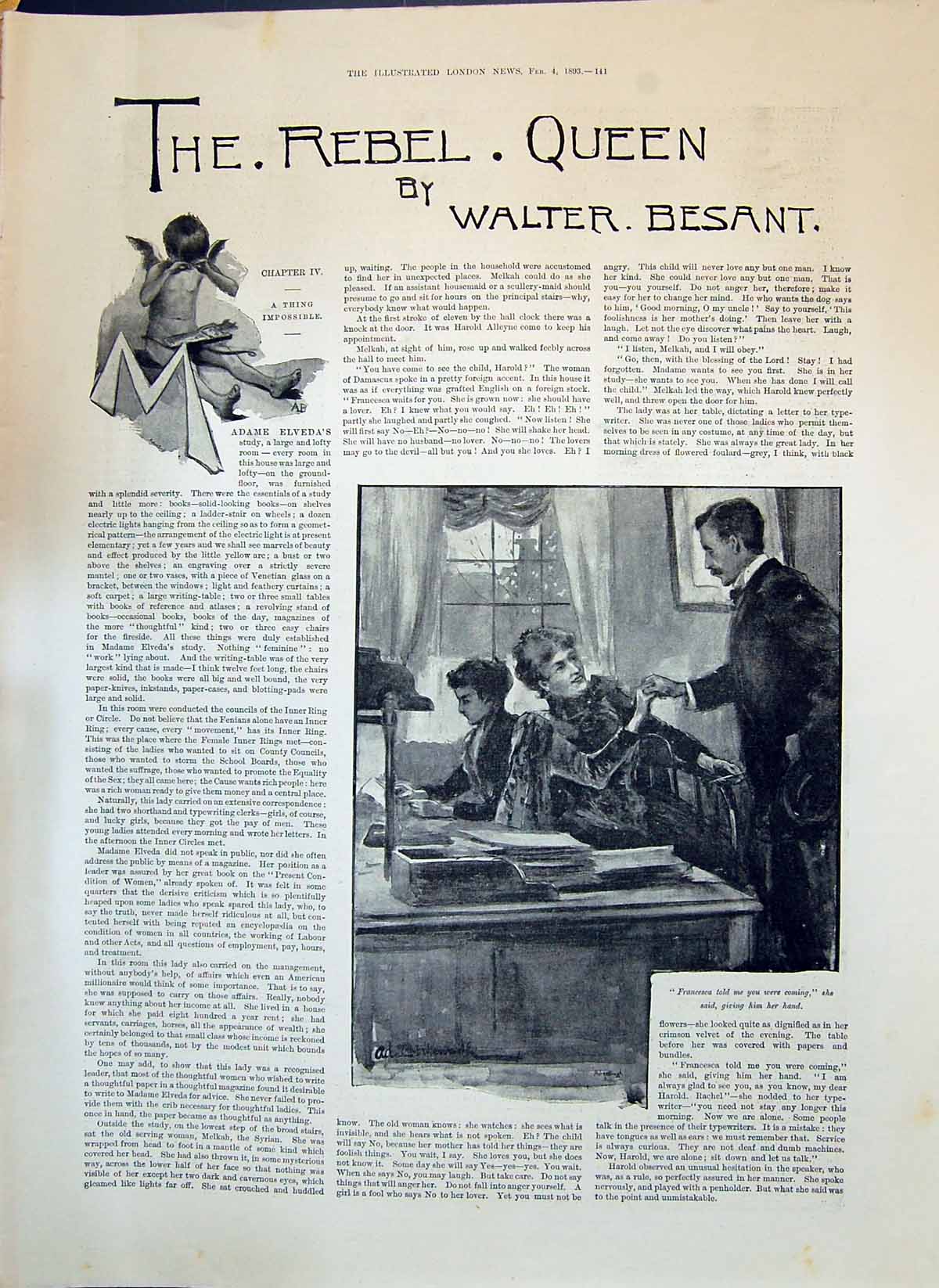 Old 1893 Story Illustration Rebel Queen Walter Besant Francesca Man L Victorian
