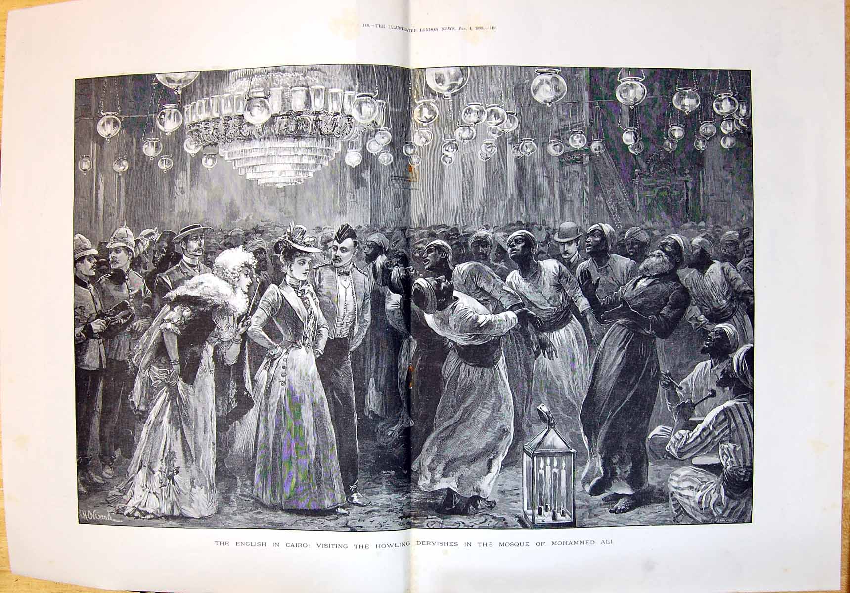Old 1893 English People Cairo Visiting Howling Dervishes Mosque Moham 19th