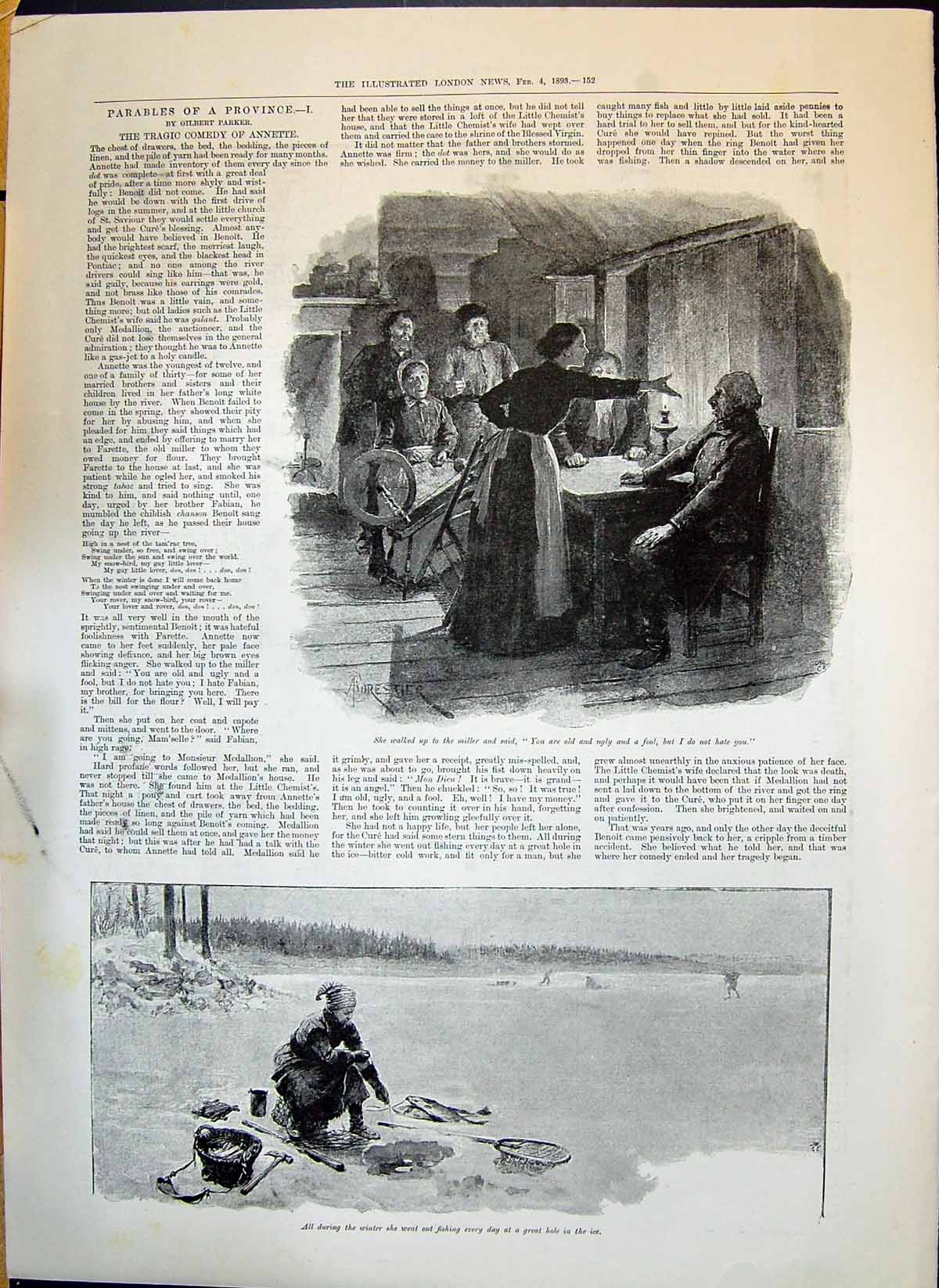 Antique Print 1893 Parables Province Miller Man Fishing Dr. Cornelius Herz 19th