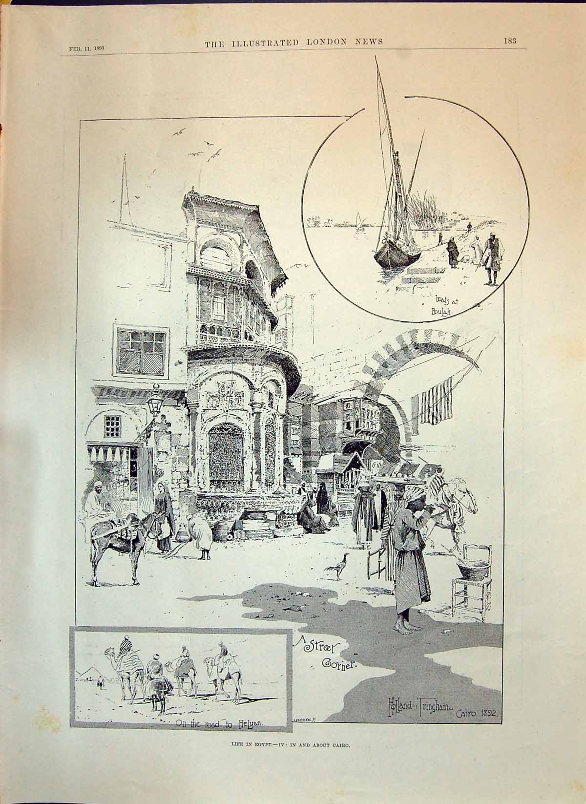 Old 1893 Life Egypt Cairo Heluan Boats Boulak Parliament Balfour Harc Victorian