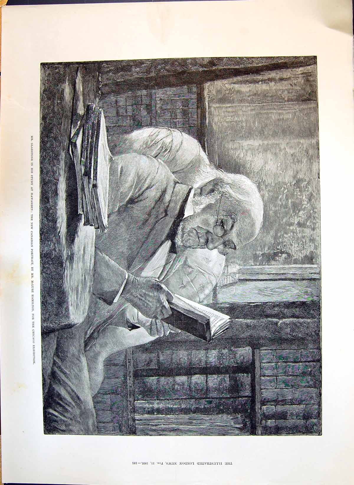 Old 1893 Canadian Mr Gladstone Study Hawarden Mclure Hamilton Chicago Victorian