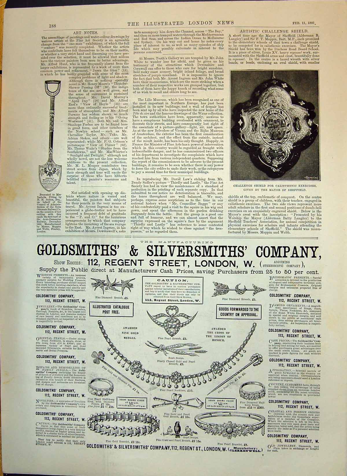 Old Print 1893 Challenge Shield Calisthenic Exercises Mayor Sheffield Gs 19th