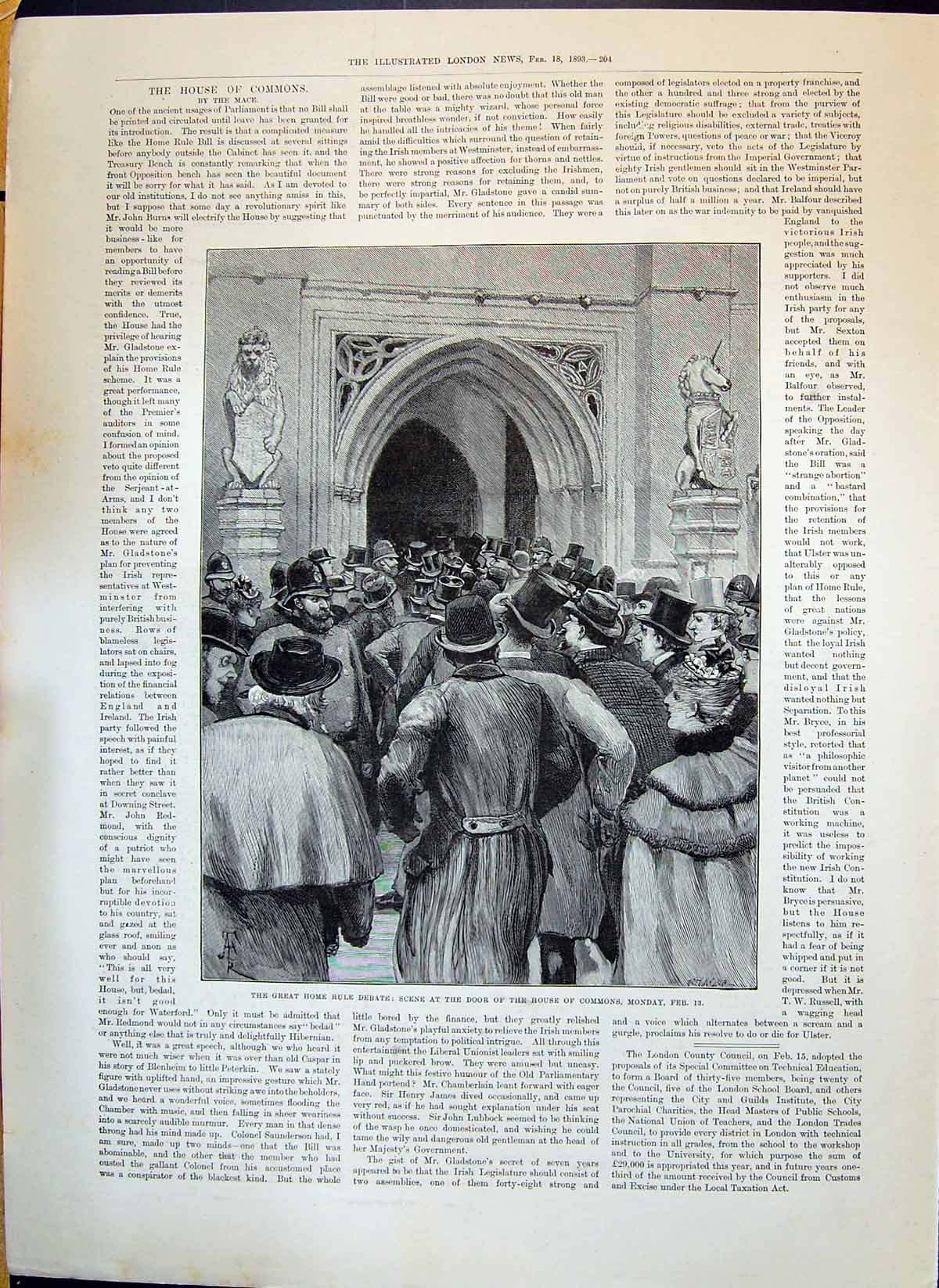 Old 1893 Home Rule Debate House Commons Shaw Stanhope Cranborne Hayte Victorian