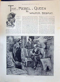Old 1893 Story Illustration Rebel Queen Walter Besant Men Meeting Hou Victorian