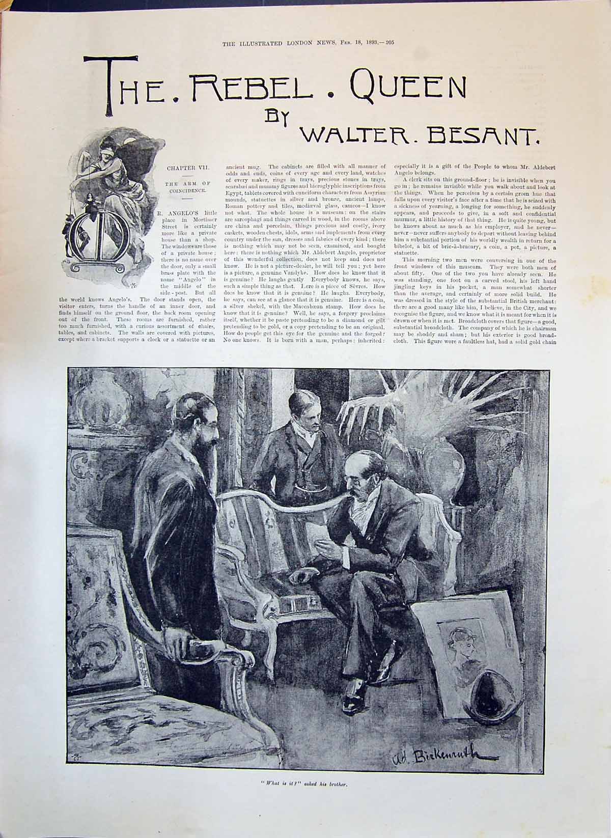 Old 1893 Story Illustration Rebel Queen Walter Besant Men Meeting Hou Victorian