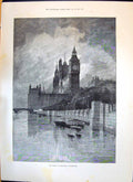 Old 1893 Houses Parliament Westminster London River Thames Portrait Yo Victorian