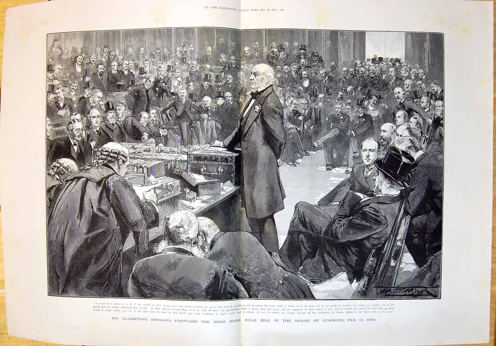 Old 1893 Mr Gladstone Irish Home Rule Bill House Commons Parliament Victorian