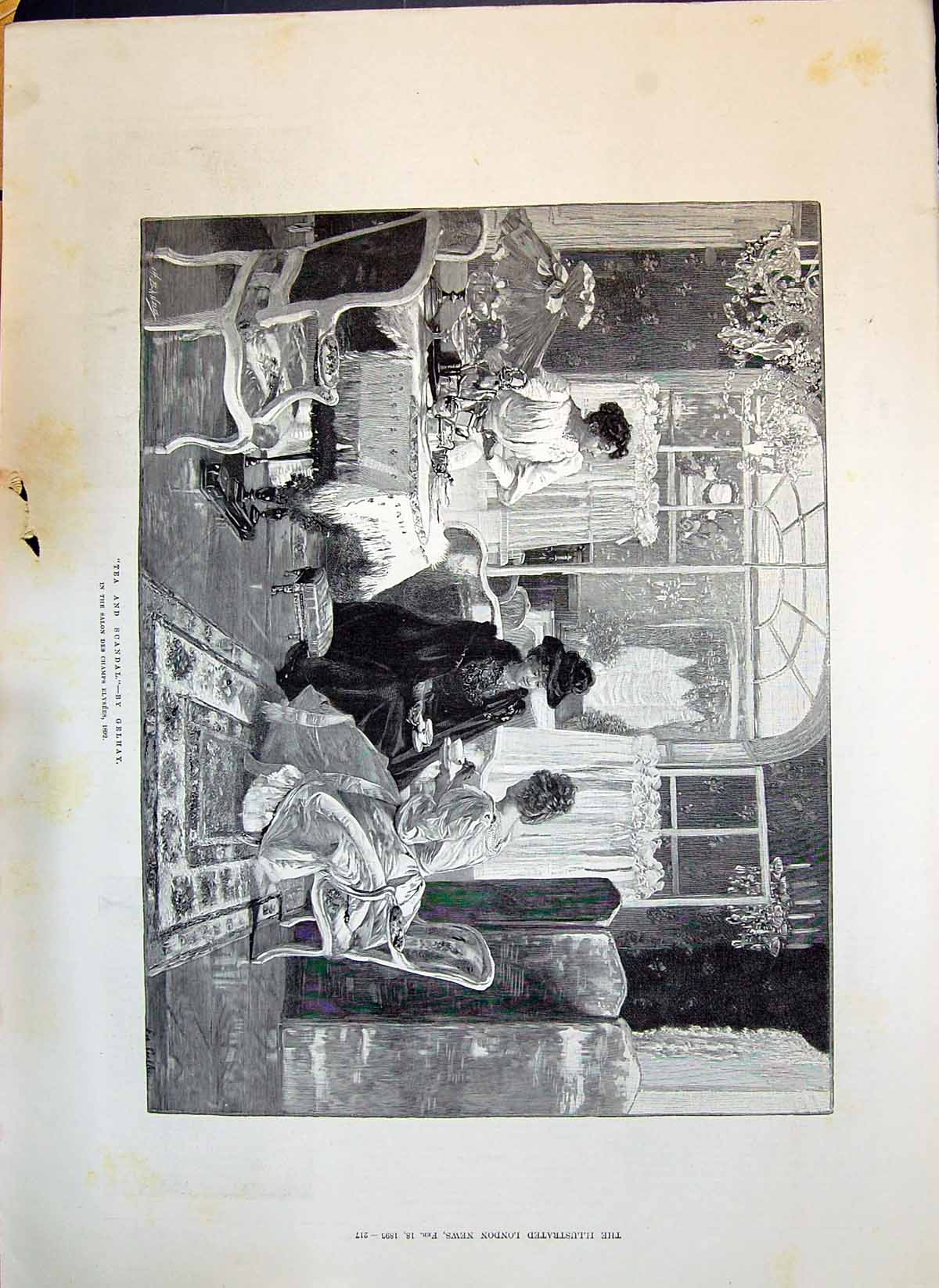Antique Print 1893 Tea Scandal Ladies Salon Des Champs Elysees Paris France