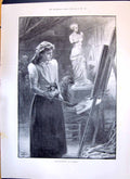 Old Print 1893 Beautiful Lady Art Student Johnson Man Looking Photograph 19th