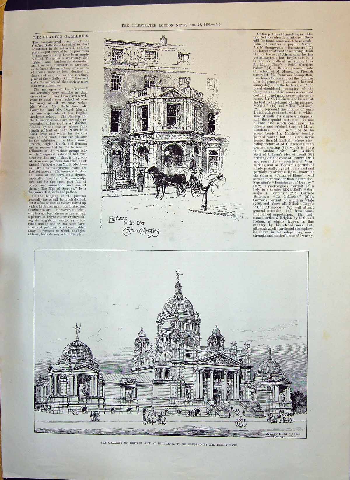 Old 1893 Gallery British Art Millbank Henry Tate Crafton Waterloo Cup Victorian