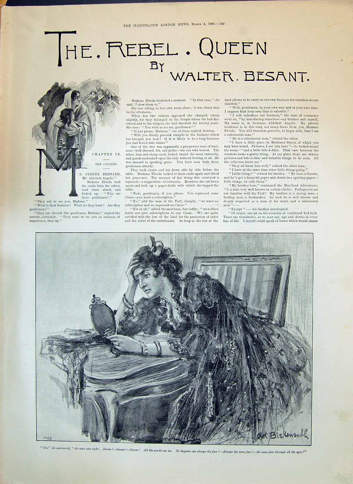 Old 1893 Story Illustration Rebel Queen Walter Besant Beautiful Lady Victorian