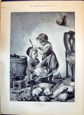 Antique Old Print 1893 Feather Cap Children Plucking Birds Ladies Hearthrug