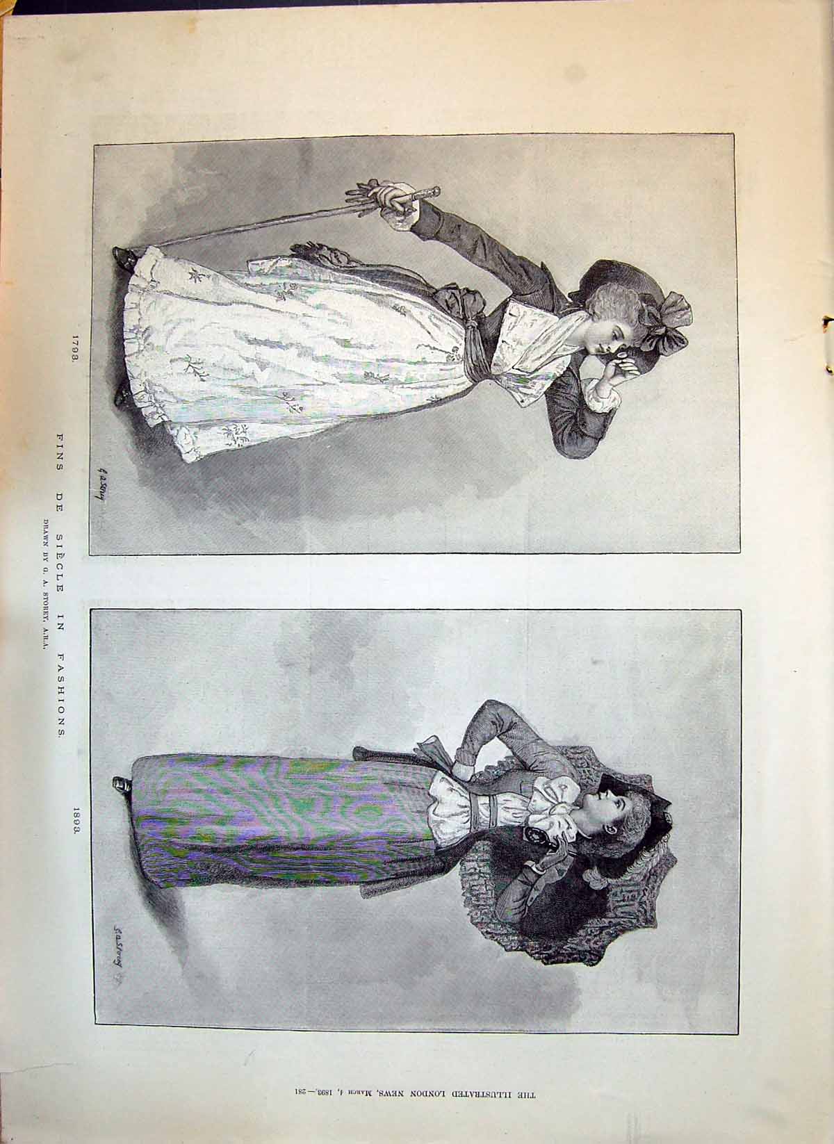 Antique Print 1893 Portrait Beautiful Women Fins De Siecle Fashions Storey 19th