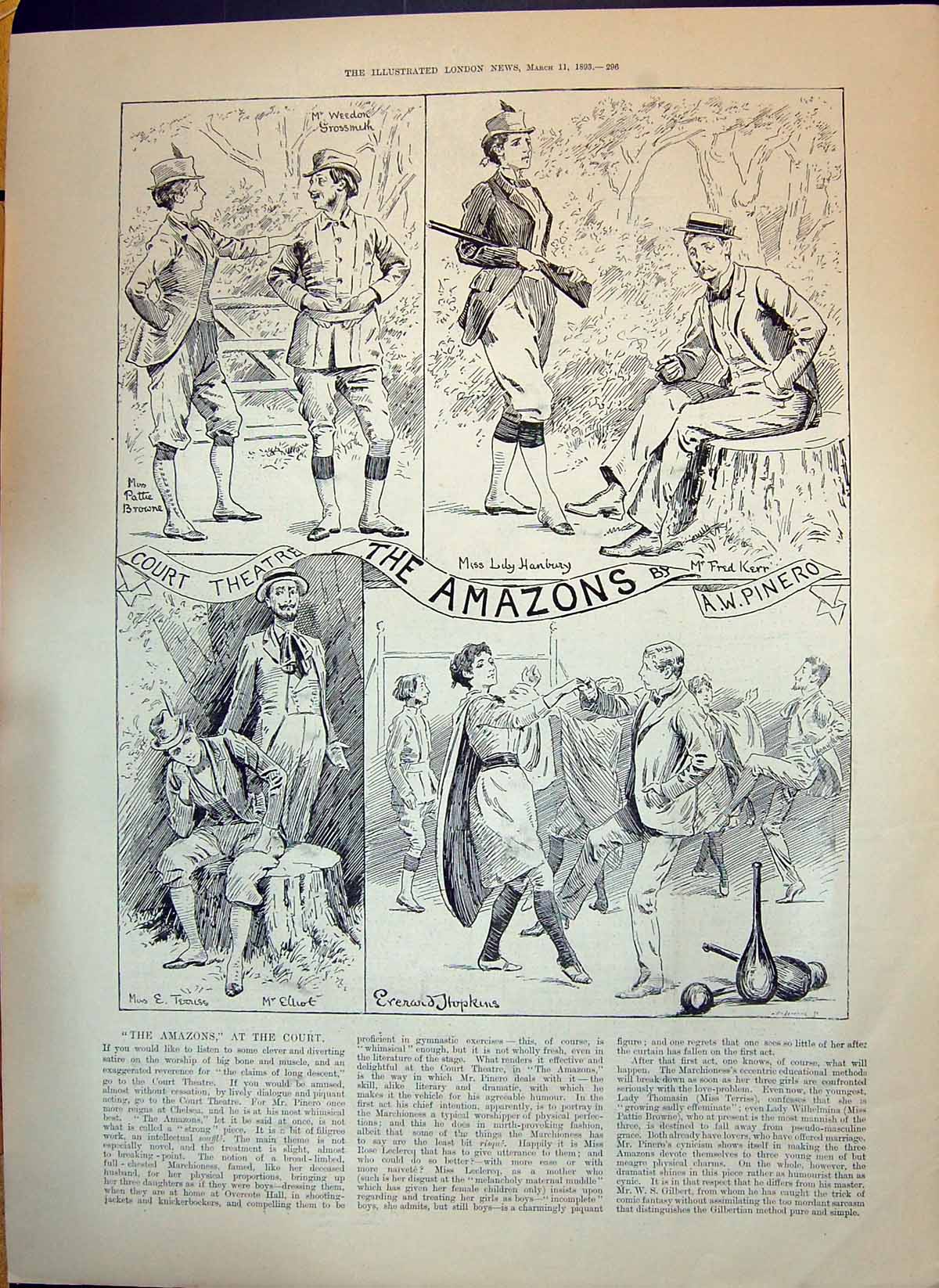 Old 1893 Amazons Court Theatre Browne Grossmith Kerr Hopkins Hanbury Victorian