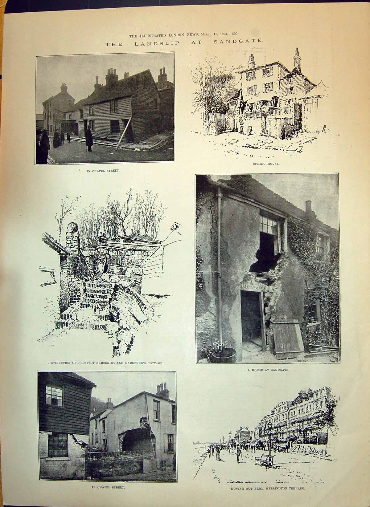 Old 1893 Landslip Sandgate Wellington Terrace Chapel Tate Free Librar Victorian