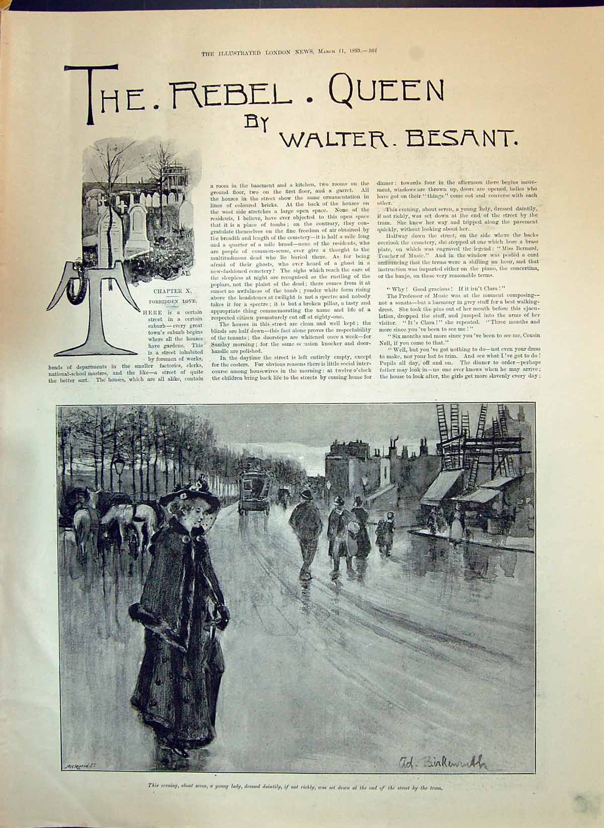 Old 1893 Story Illustration Rebel Queen Walter Besant Street Scene Tr Victorian