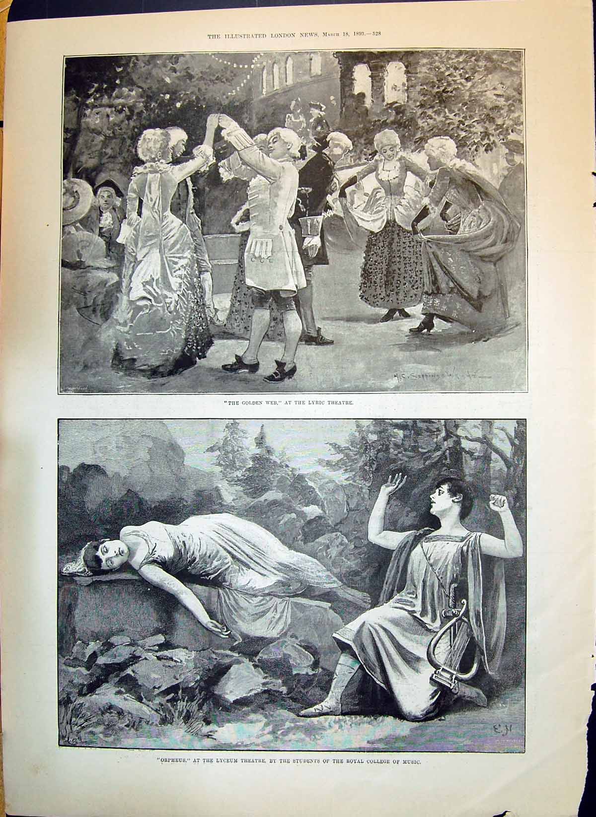 Old Print 1893 Gen Web Lyric Theatre Orpheus Students Royal College Musi 19th