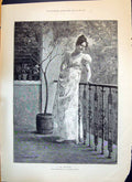 Antique Print 1893 Beautiful Woman Balcony Jeno Hanfstaengl Young Man Clerk