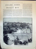Old Print 1893 Donington Park Leicestershire Trent River Boat House Lord 19th