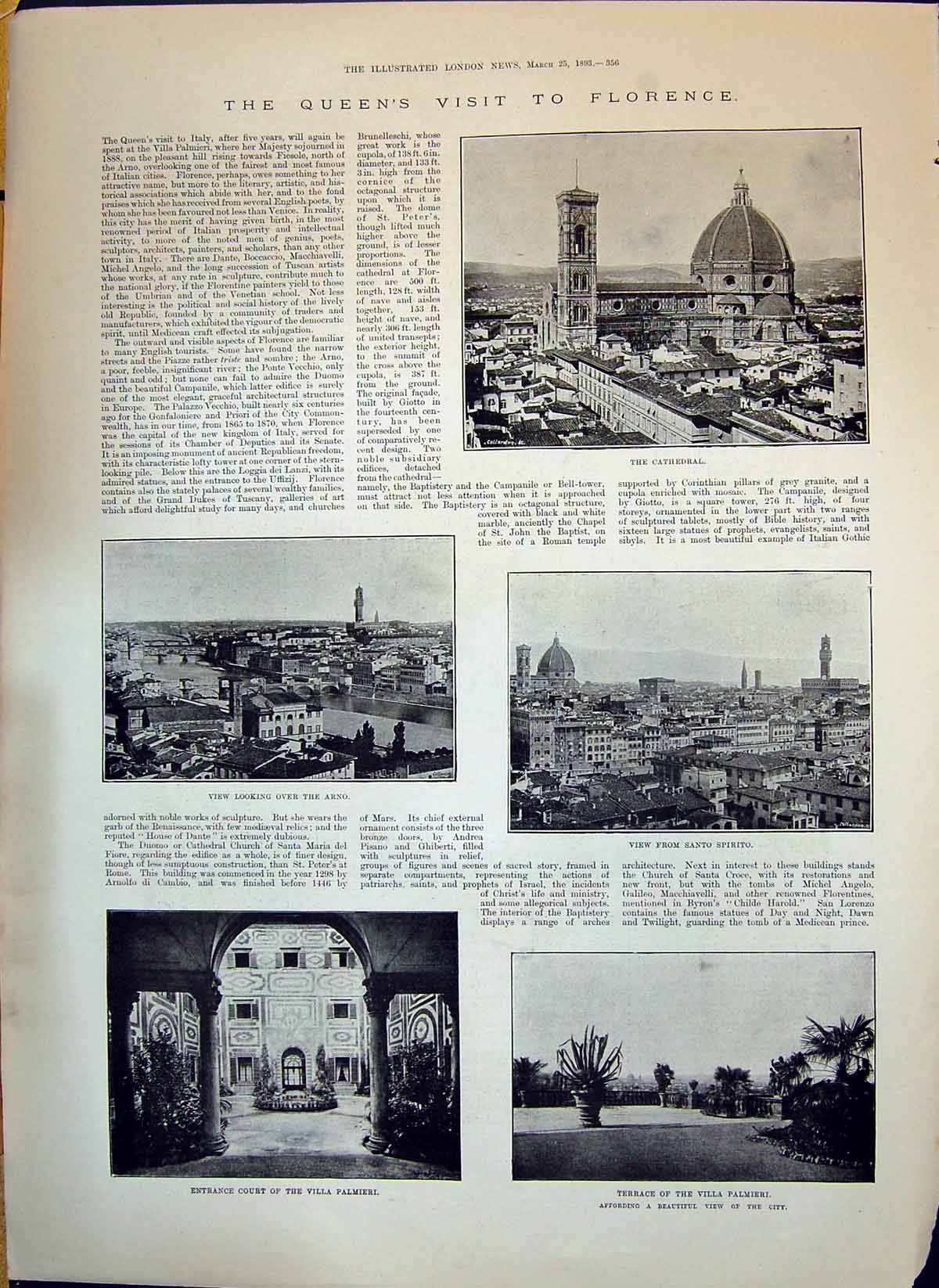 Old 1893 Florence Cathedral Santo Spirito Villa Palmieri Arno Jules F Victorian