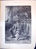Original Old Antique Print 1893 First Lesson Puppy Dog Bird Cages P Victorian