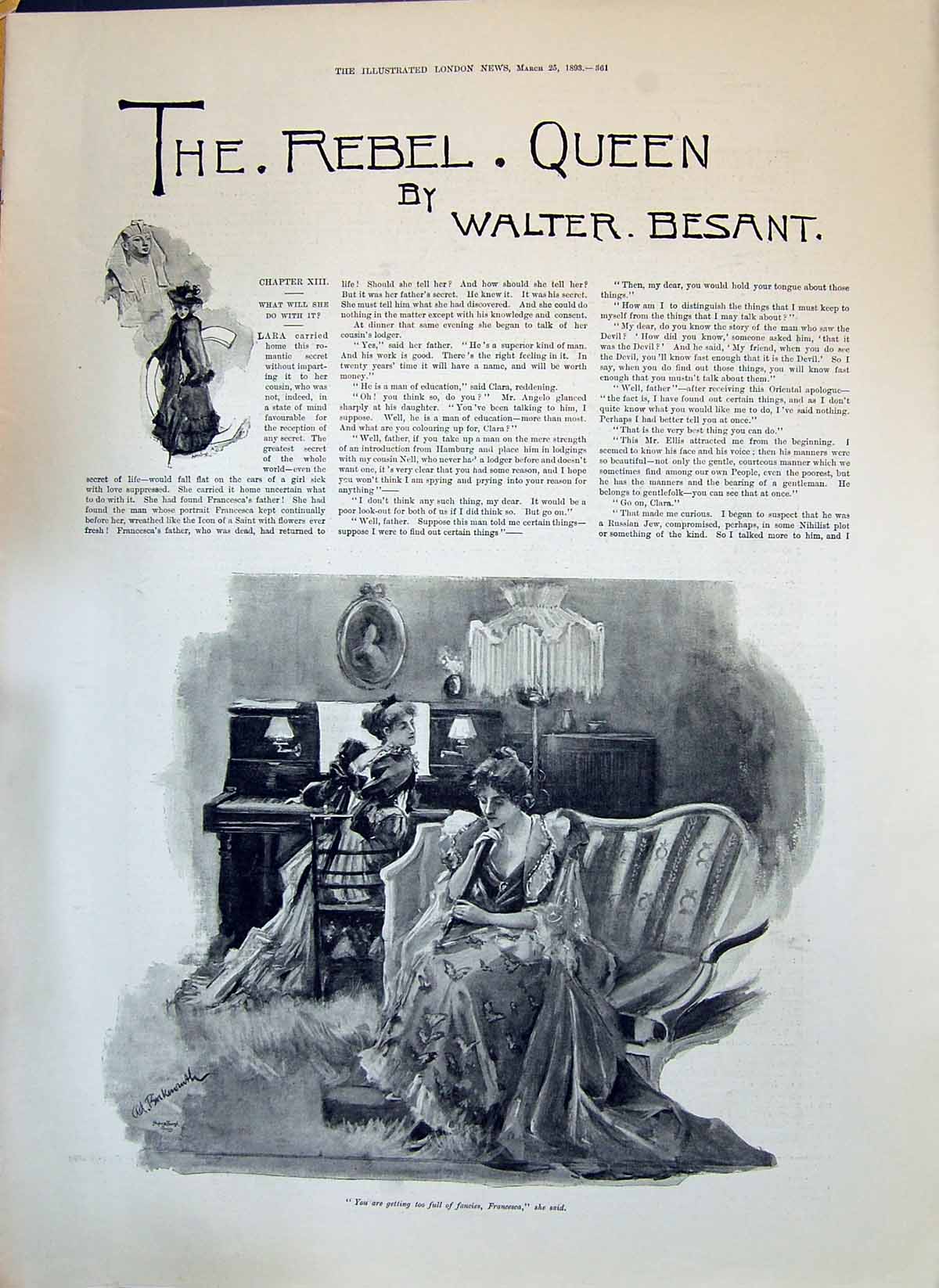 Old 1893 Story Illustration Rebel Queen Walter Besant Francesca Ladie Victorian