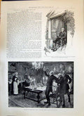 Old Antique Print 1893 Dinner Table Men House Tall Porch Sick Housekeeper 19th