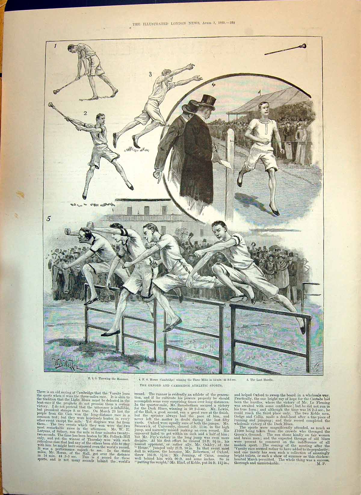 Old 1893 Oxford Cambridge Athletic Sports Horan Hurdle Throwing Hammer Victorian
