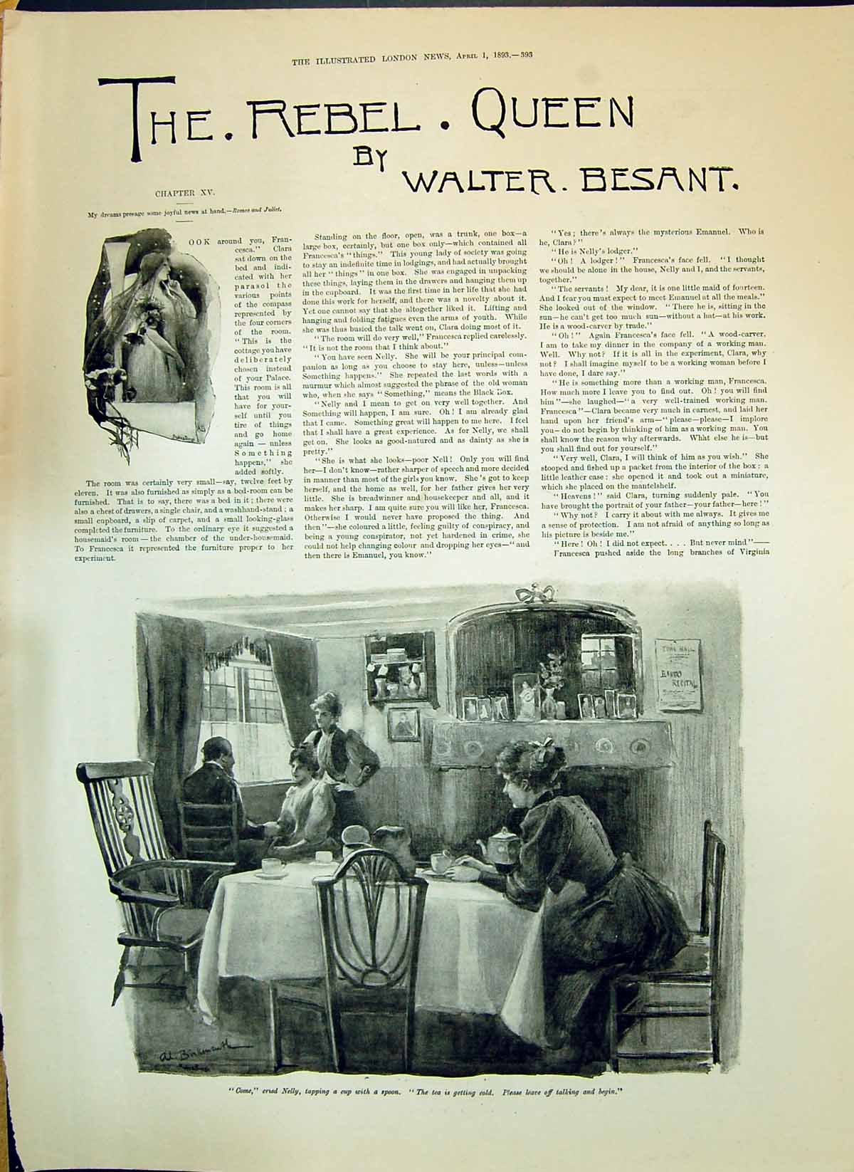 Old Print 1893 Story Illustration Rebel Queen Walter Besant Nelly Dinner Table T