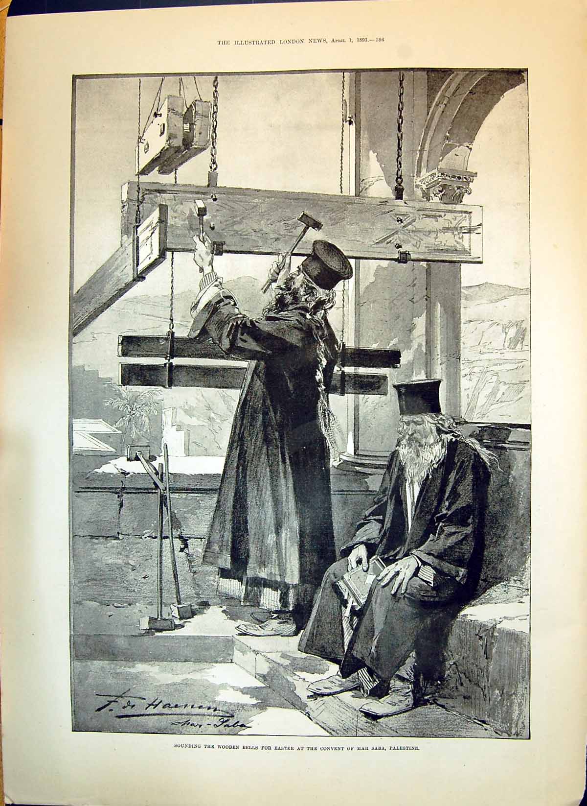 Old 1893 Sounding Wooden Bells Easter Convent Mar Saba Palestine Grav Victorian