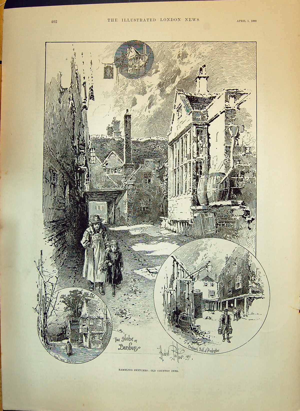 Old 1893 Country Inns Globe Banbury White Hart Bull Rochester Lady Am Victorian
