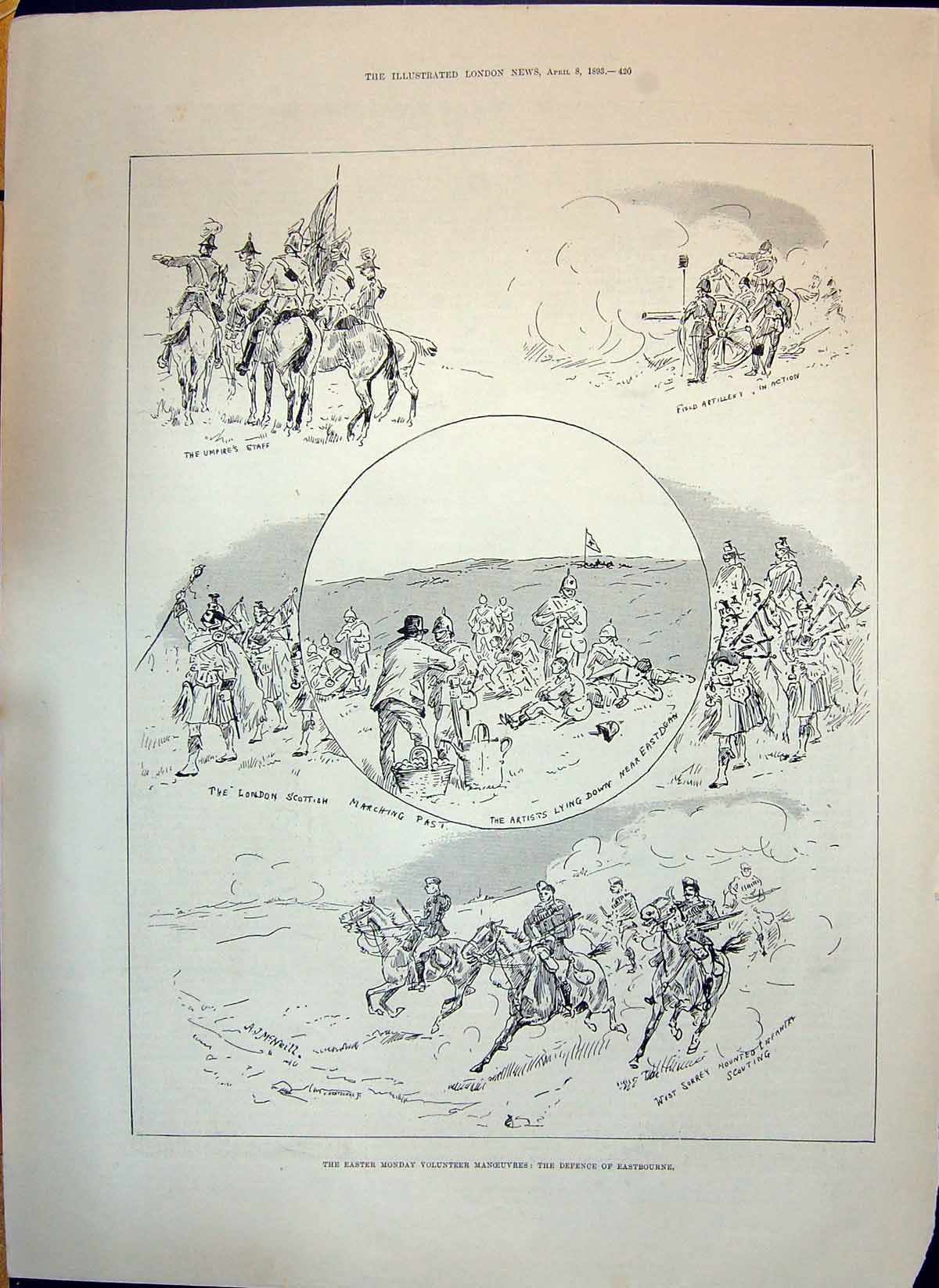 Old 1893 Easter Volunterr Manoeuvres Eastbourne Bishop Norwich John S Victorian