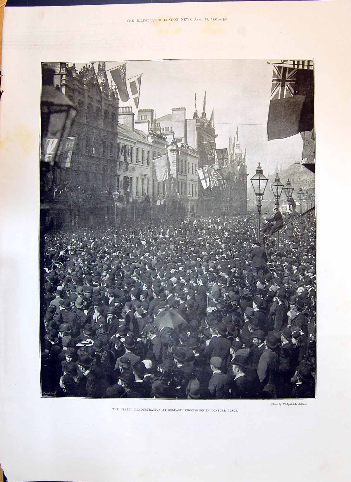 Print 1893 Ulster Demonstration Belfast Donegal Place Brooke Petre Watney Vic