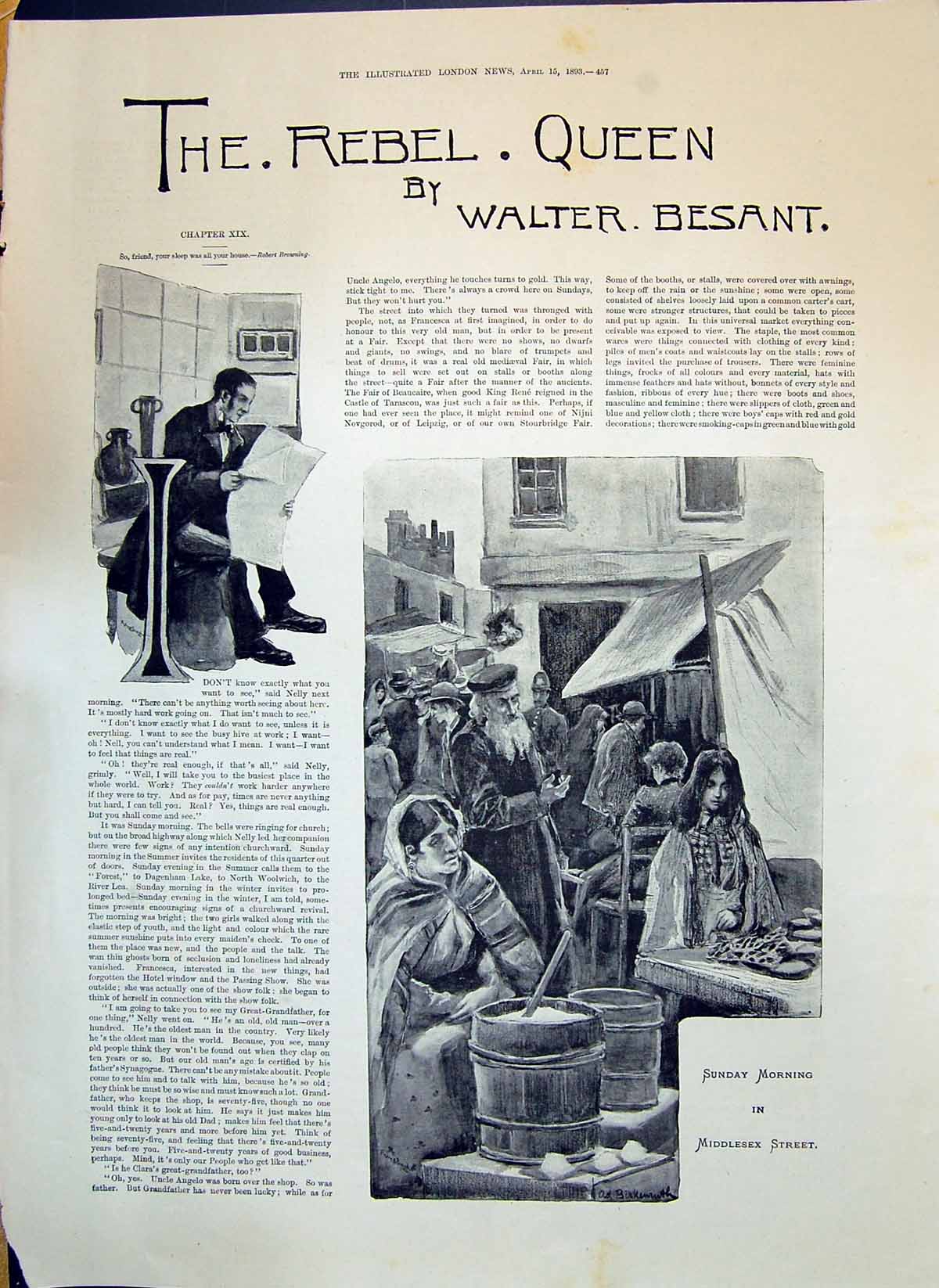 Old 1893 Story Illustration Rebel Queen Walter Besant Middlesex Stree Victorian