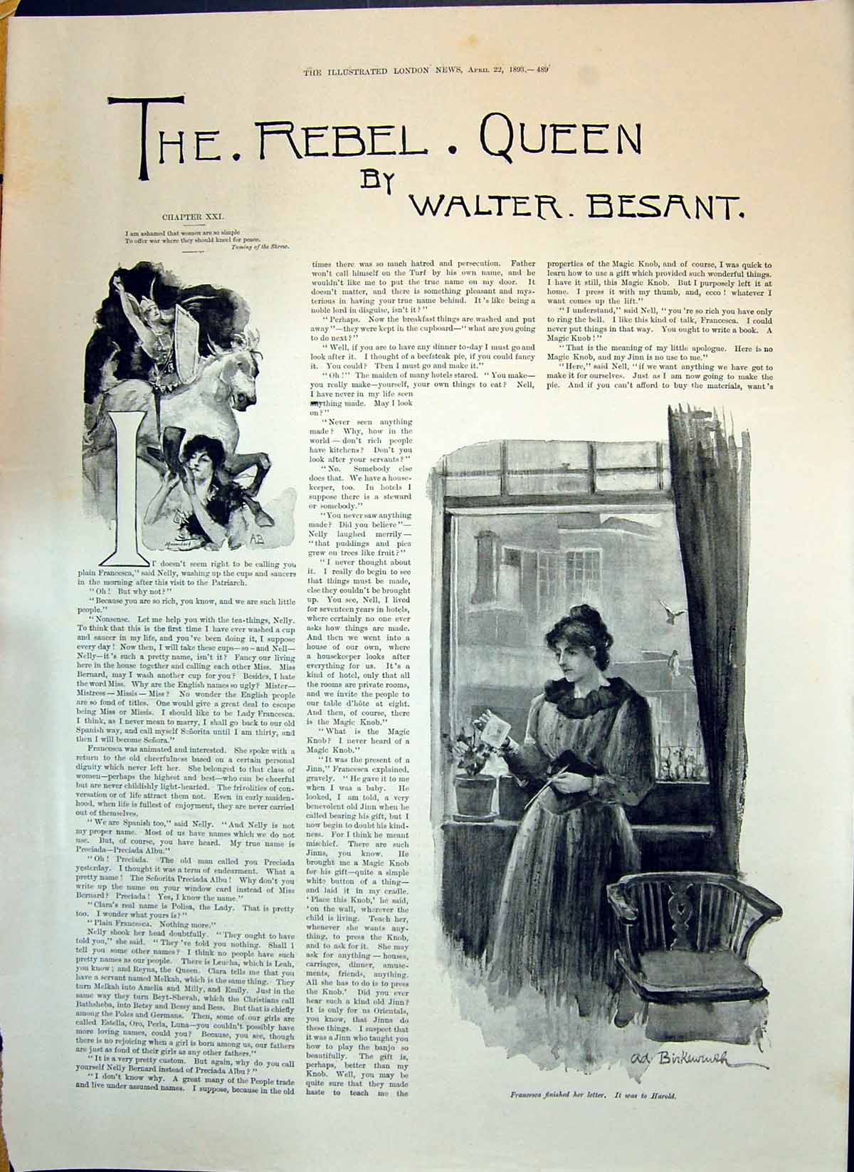 Old 1893 Story Illustration Rebel Queen Walter Besant Francesca Lady Victorian