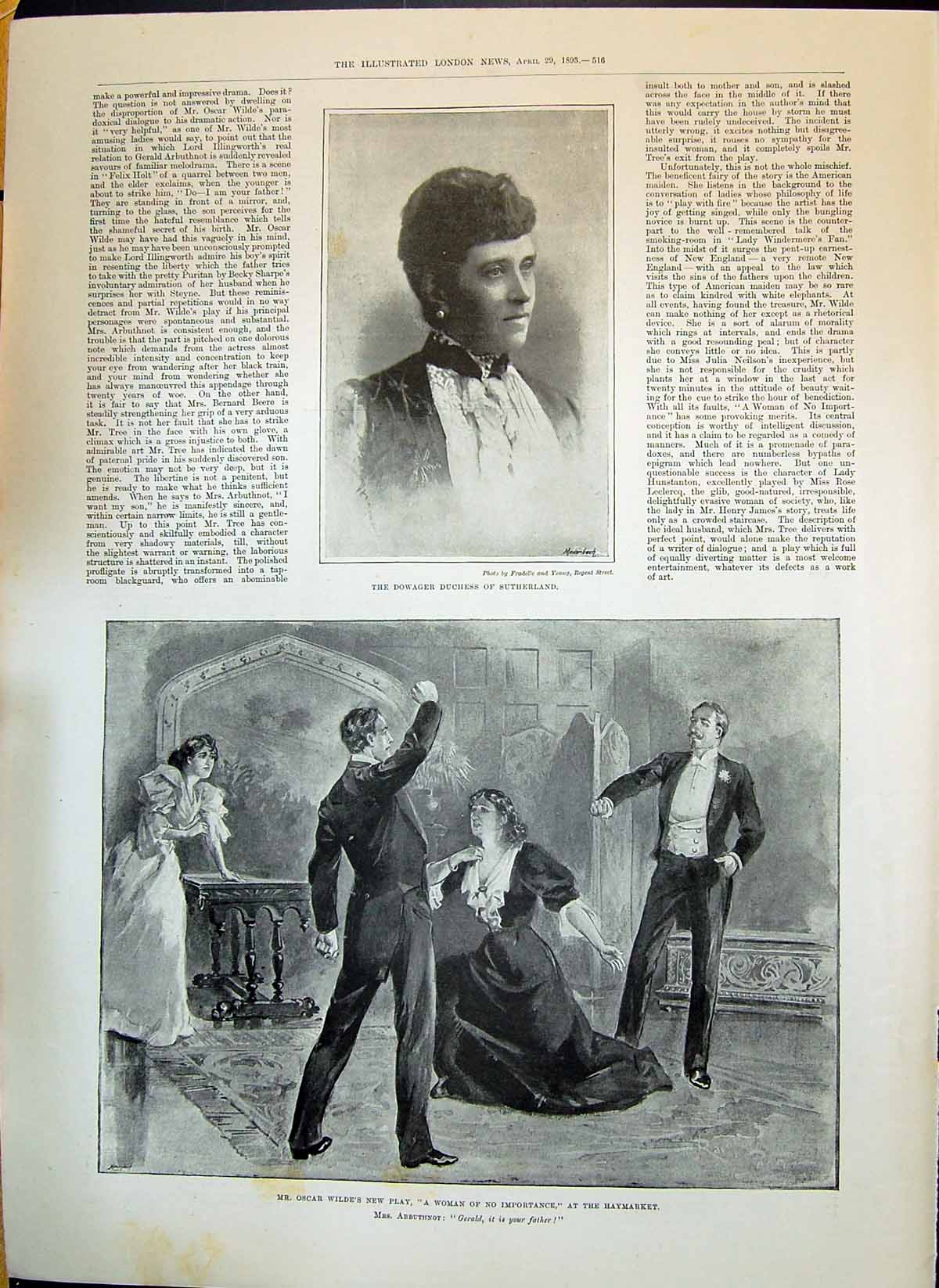 Old 1893 Dowager Duchess Sutherland Oscar Wilde Haymarket Theatre Ear Victorian