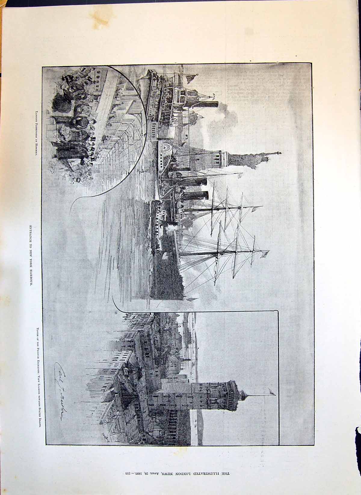 Old 1893 Entrance New York Harbour Hoboken Ships Tower Produce Exchan Victorian