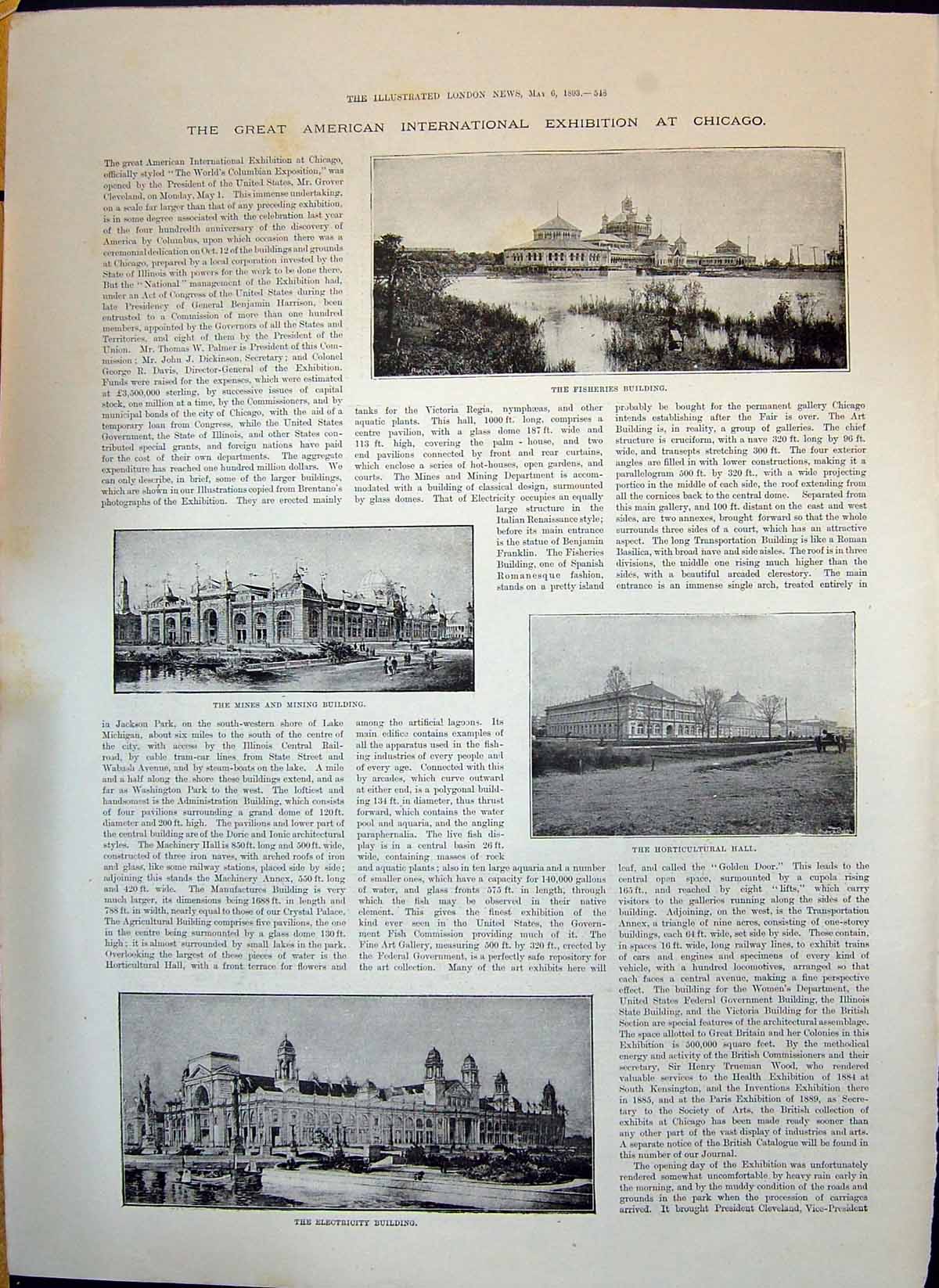 Old 1893 American Exhibition Chicago Fisheries Mines Electricity Cove Victorian