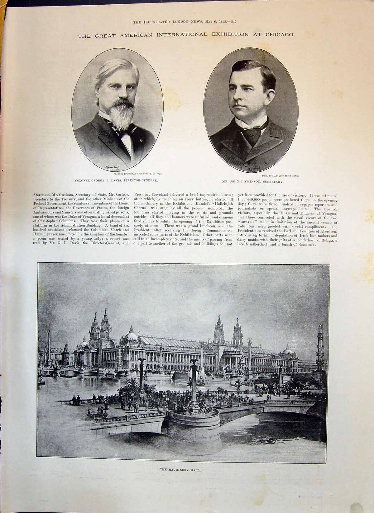 Old 1893 Exhibition Canada Davis Dickinson Machinery Hall Fletcher Cr Victorian